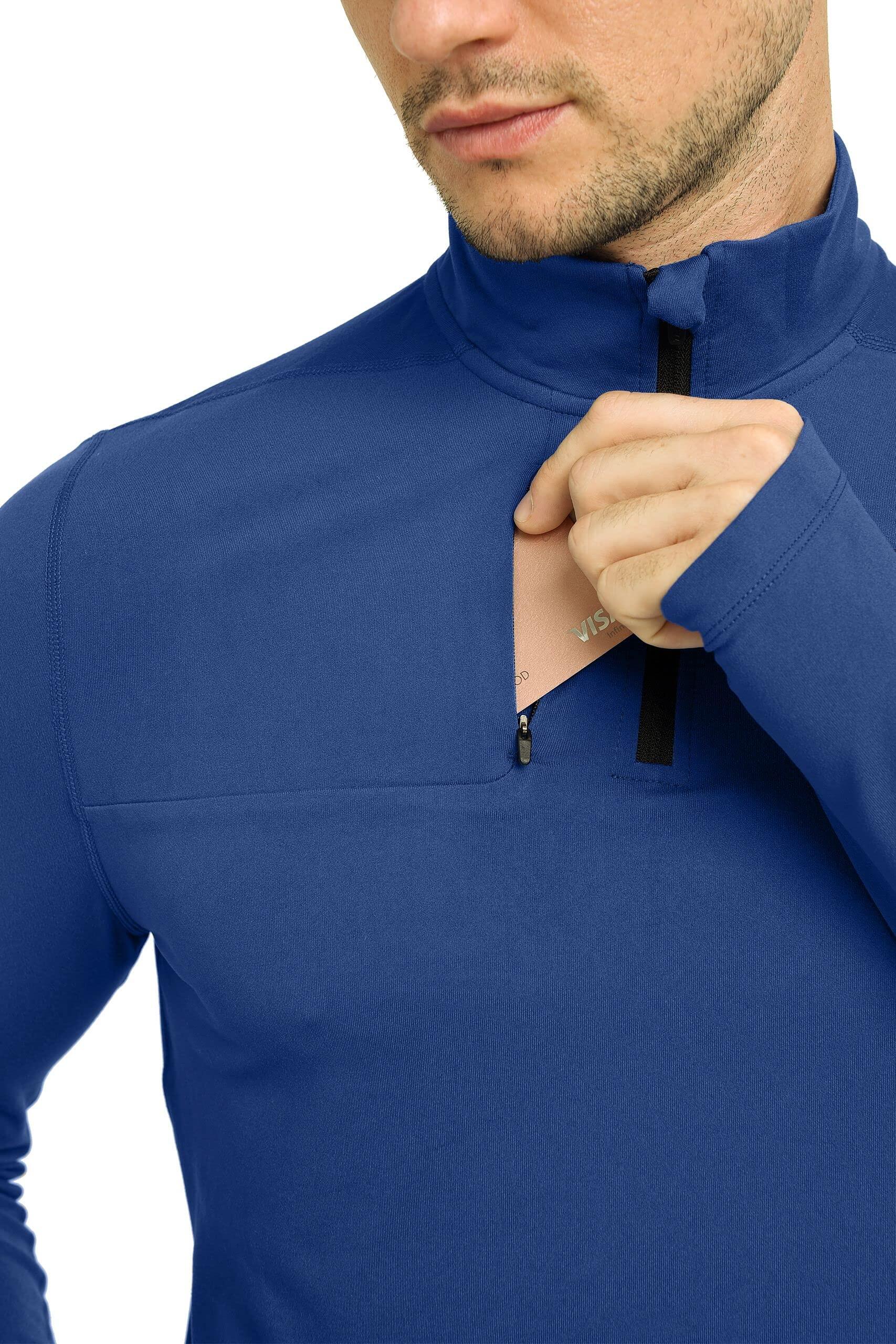 Men's Fusion Long Sleeve Half Zip Running Gym Top - True Blue 4/5