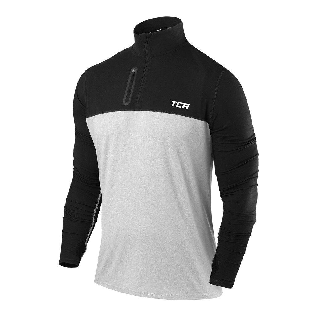 Men's Fusion Long Sleeve Half Zip Running Gym Top - Heather Grey Marl/Black 1/5