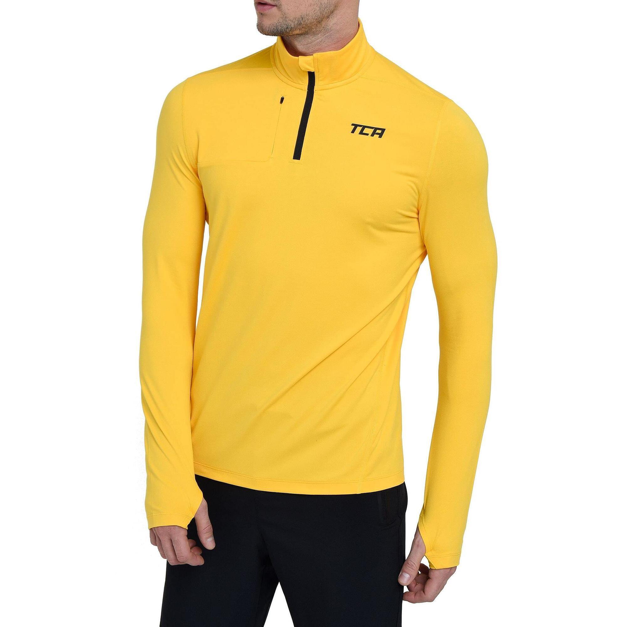 Men's Fusion Long Sleeve Half Zip Running Gym Top - Spectra Yellow 1/6