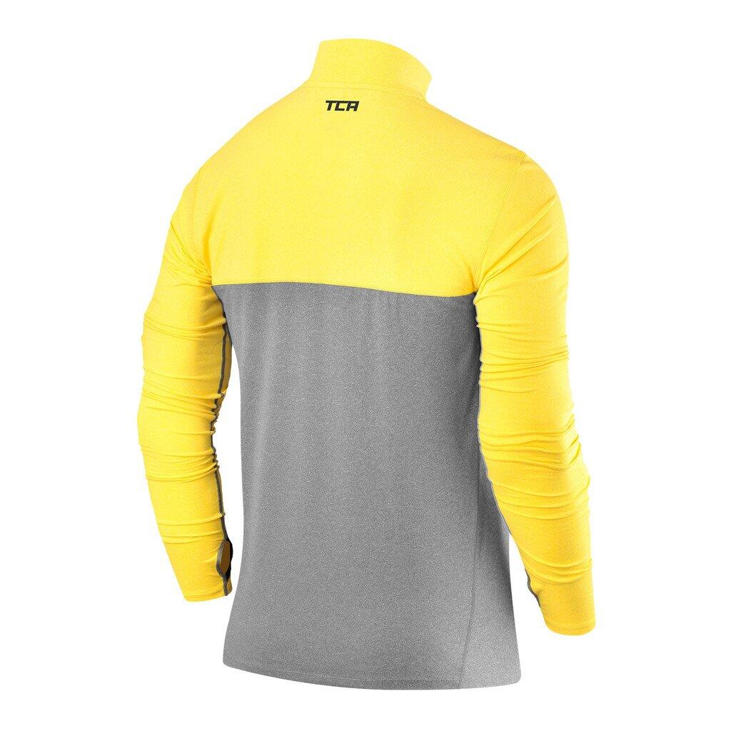 Men's Fusion Long Sleeve Half Zip Running Gym Top - Grey/Cyber Yellow 2/5