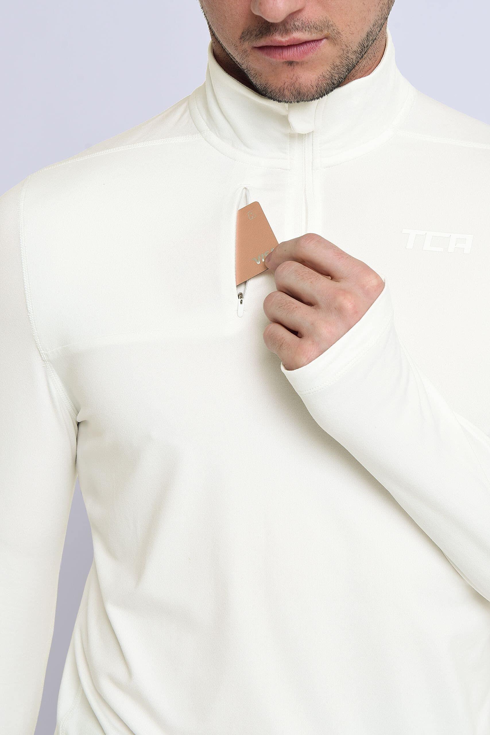 Men's Fusion Long Sleeve Half Zip Running Gym Top - Cloud White 3/5