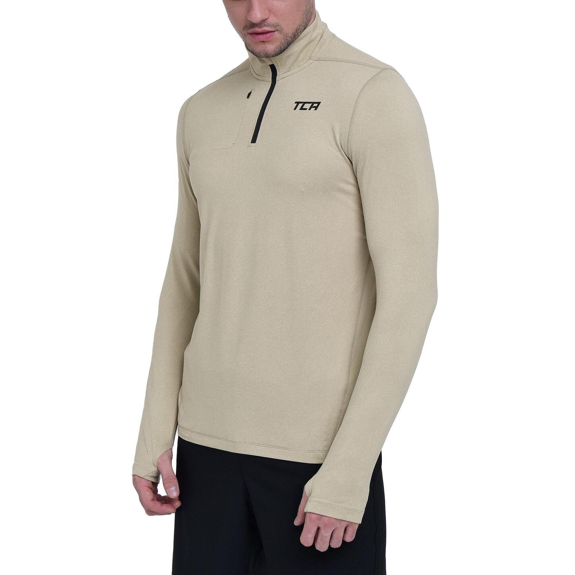 TCA Men's Fusion Long Sleeve Half Zip Running Gym Top - Sandstorm