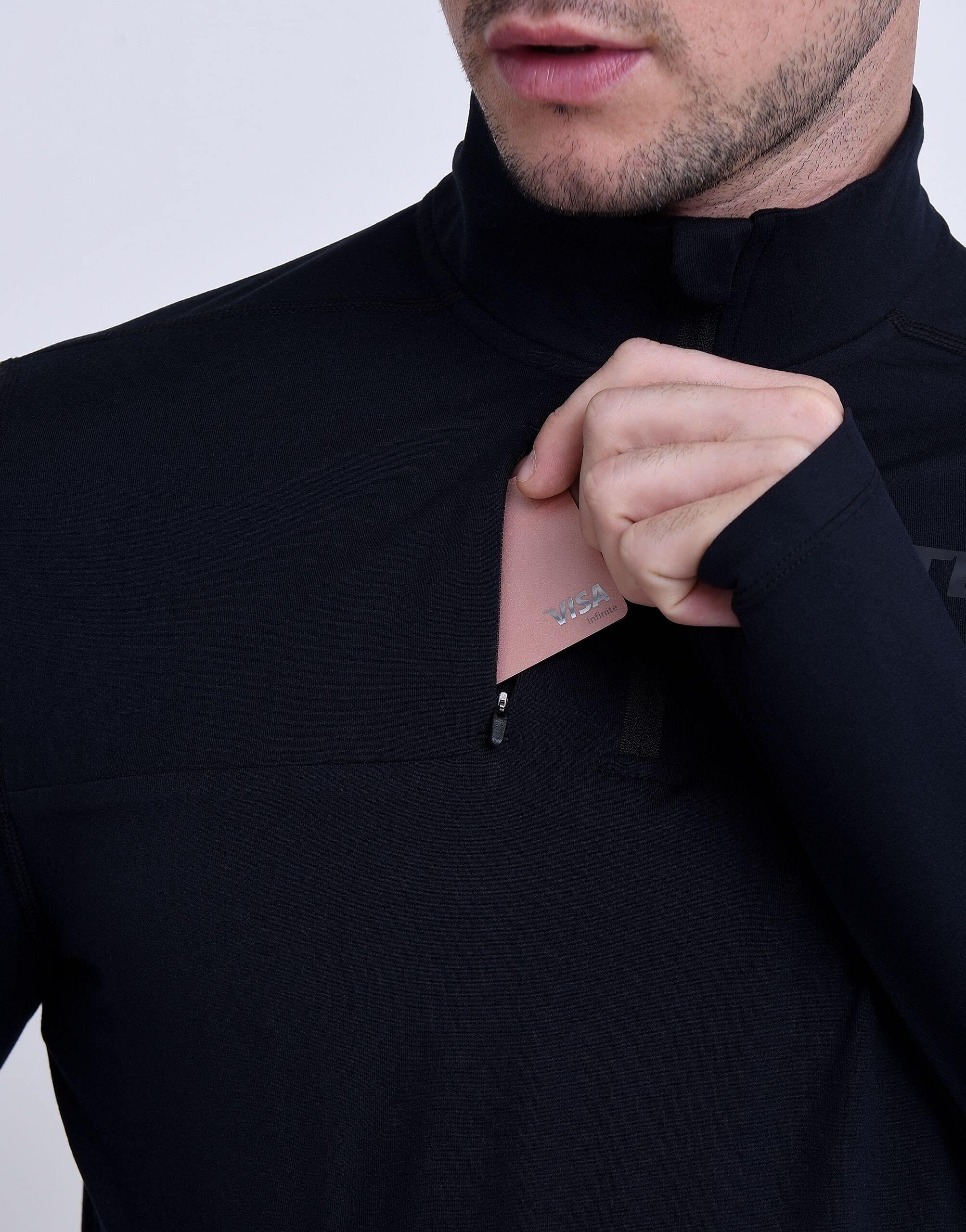 Men's Fusion Long Sleeve Half Zip Running Gym Top - Black Stealth 4/6