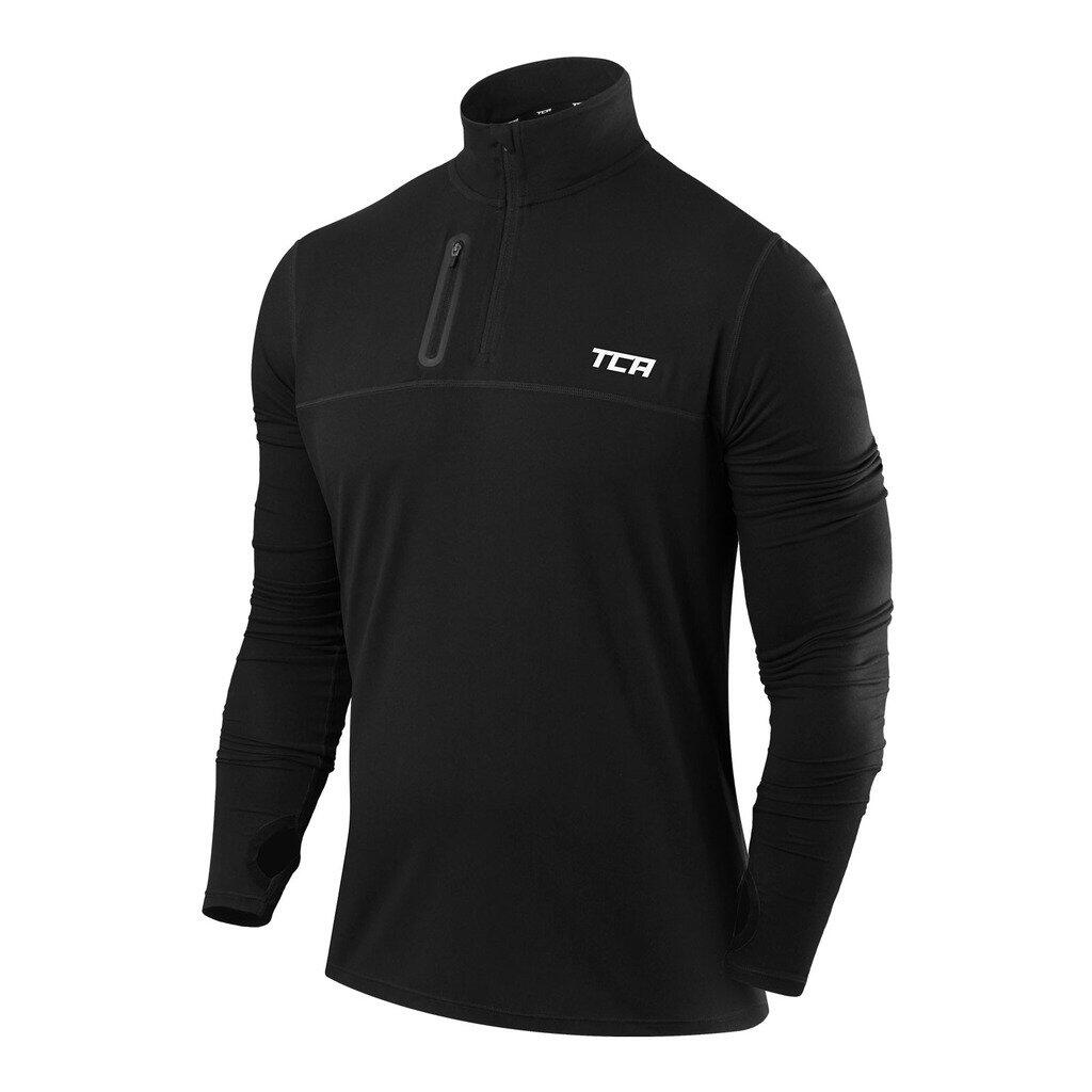 Men's Fusion Long Sleeve Half Zip Running Gym Top - Black/Black 1/5