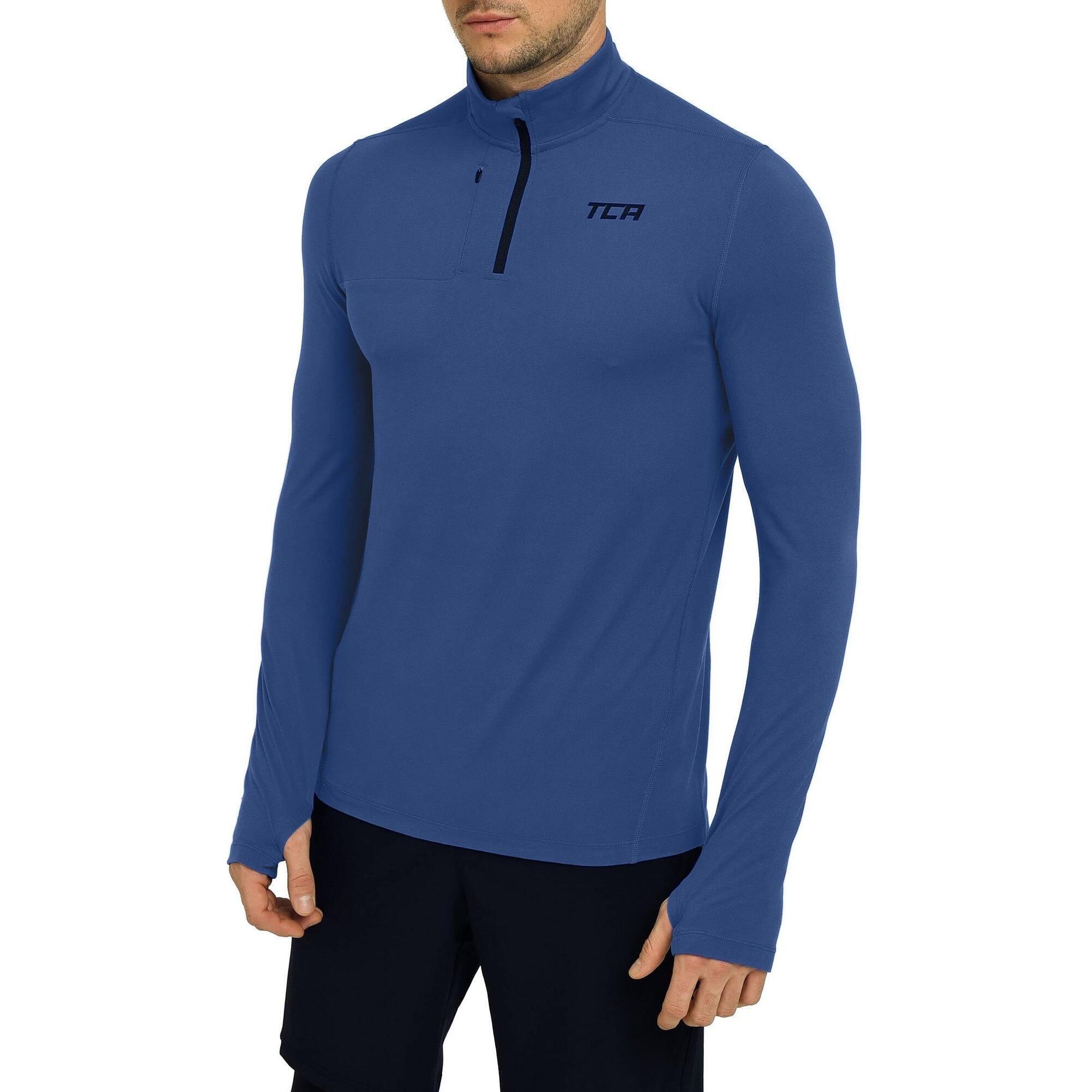 Men's Fusion Long Sleeve Half Zip Running Gym Top - True Blue 1/5
