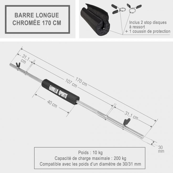 Gorilla Sports Halterstang - Barbell - 170 cm - Met Bar Pad - Nekkussen - 30/31