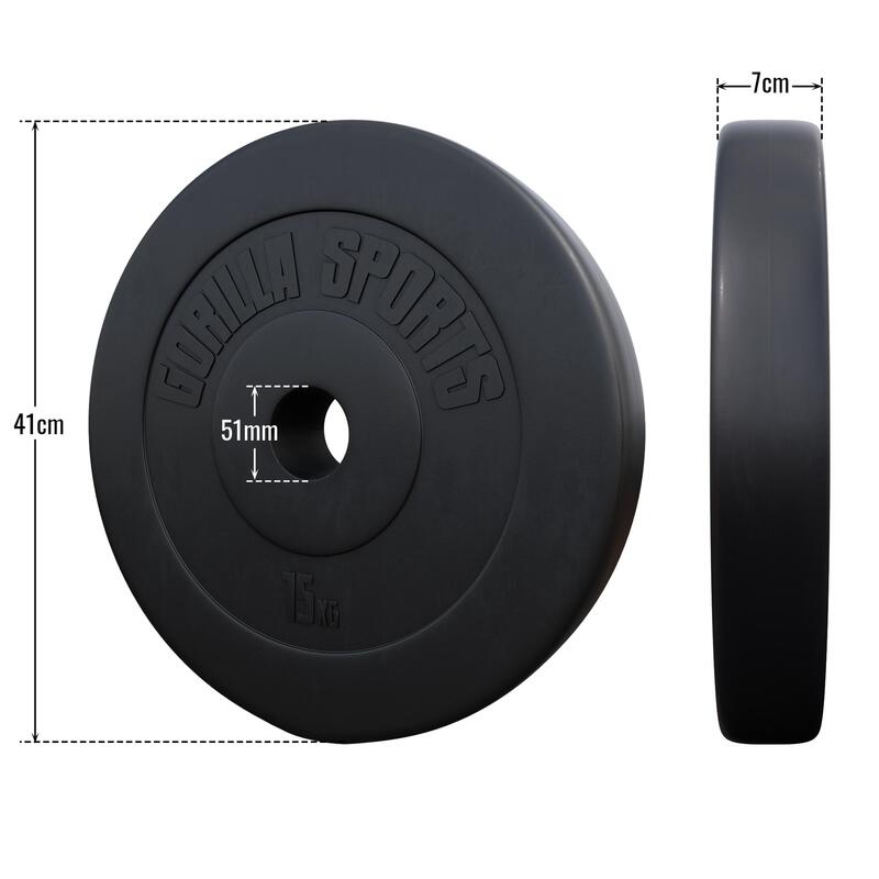 GORILLA SPORTS Hantelscheibe Olympia 50/51mm Kunststoff 1,25KG - 15KG