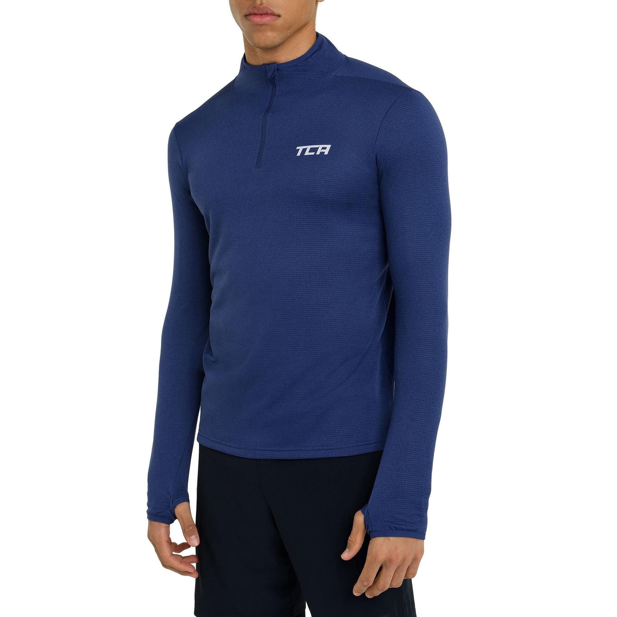 TCA Men's Cloud Fleece 1/4 Zip Top with Zip Pocket - Navy