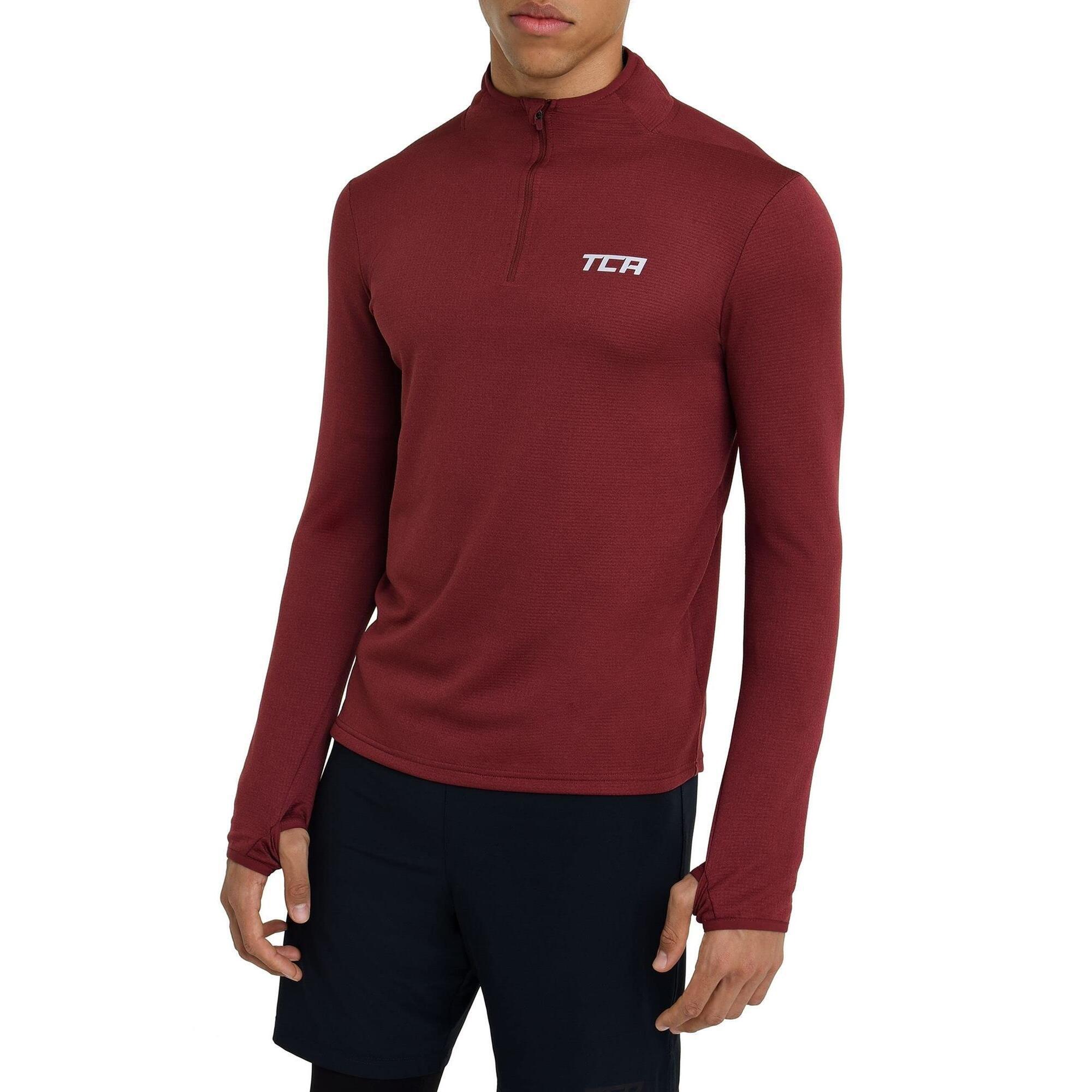TCA Men's Cloud Fleece 1/4 Zip Top with Zip Pocket - Cabernet