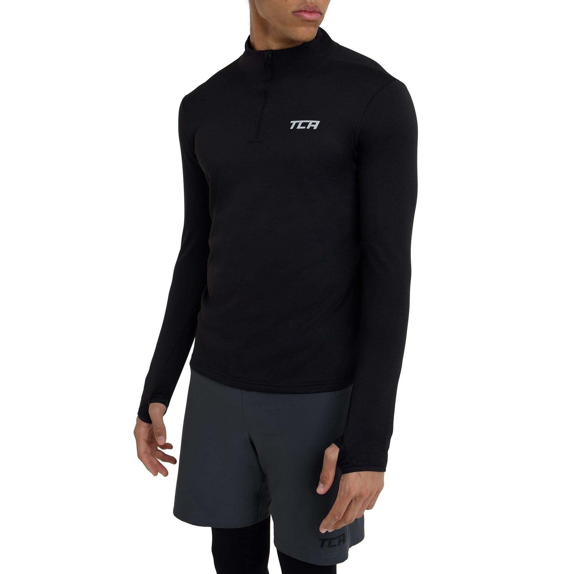 TCA Men's Cloud Fleece 1/4 Zip Top with Zip Pocket - Black