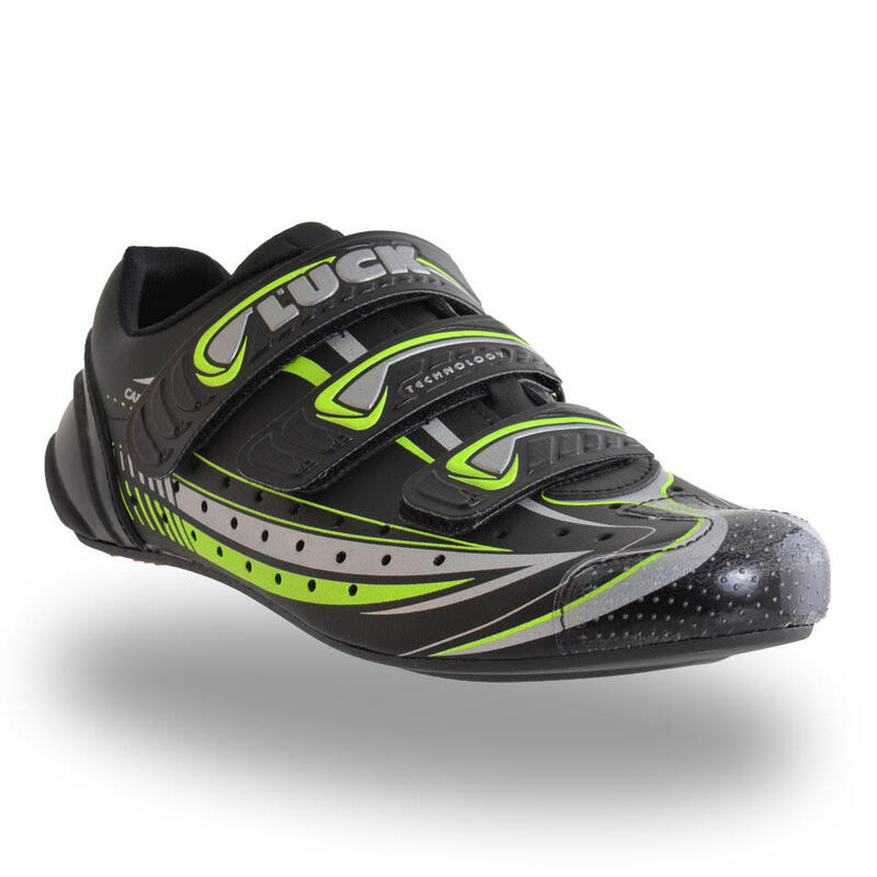 Luck Zapatilla De ciclismo mega para carretera con suela carbono y triple tira velcro. negras hombre