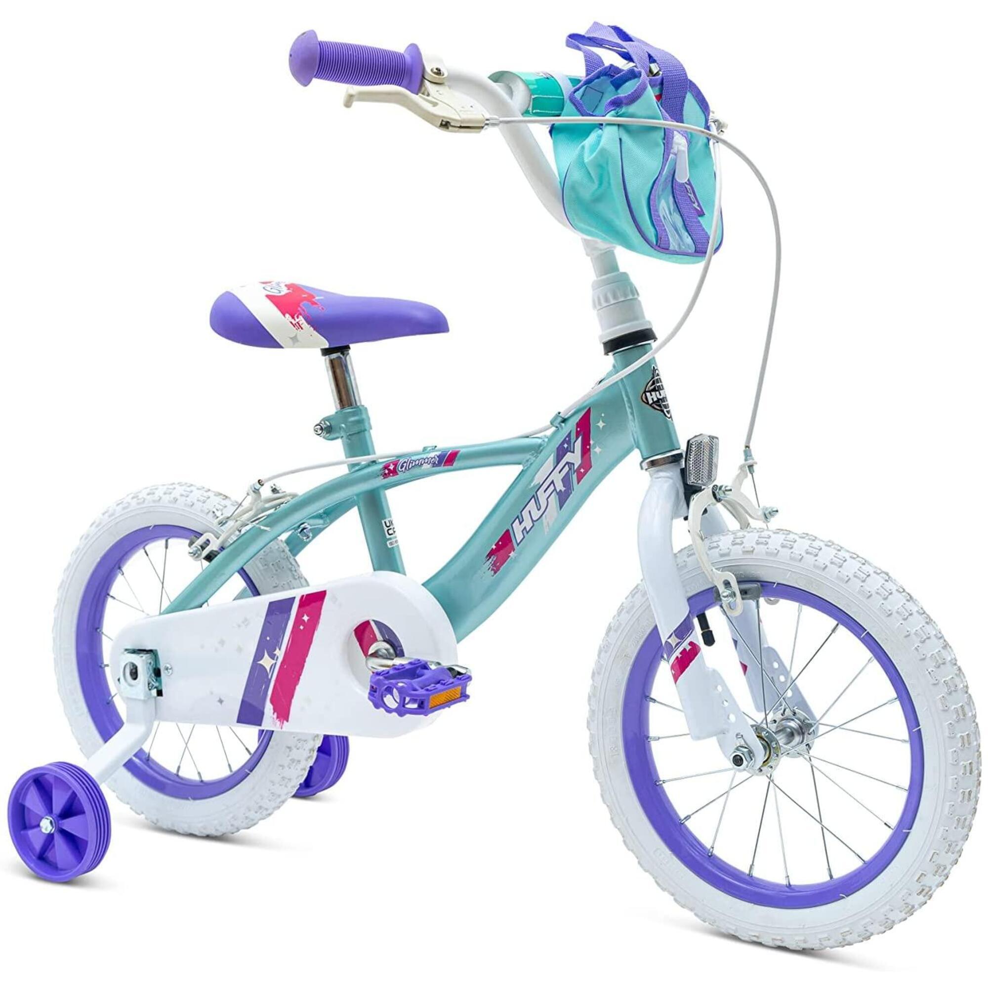 Huffy Glimmer 14" Teal & Purple Girls Bike For Kids 4 - 6 yrs + Stabilisers 1/7