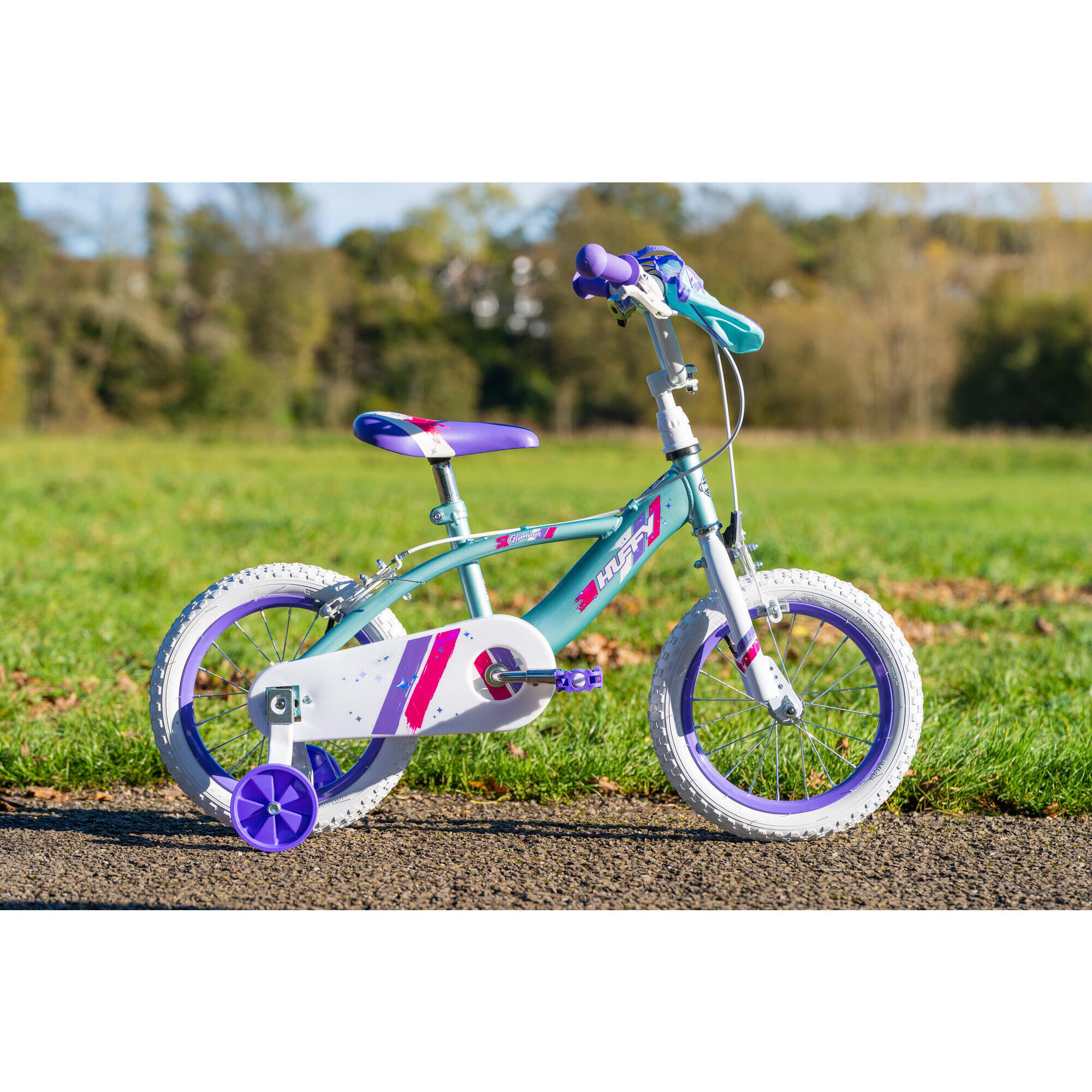 Huffy Glimmer 14" Teal & Purple Girls Bike For Kids 4 - 6 yrs + Stabilisers 5/7