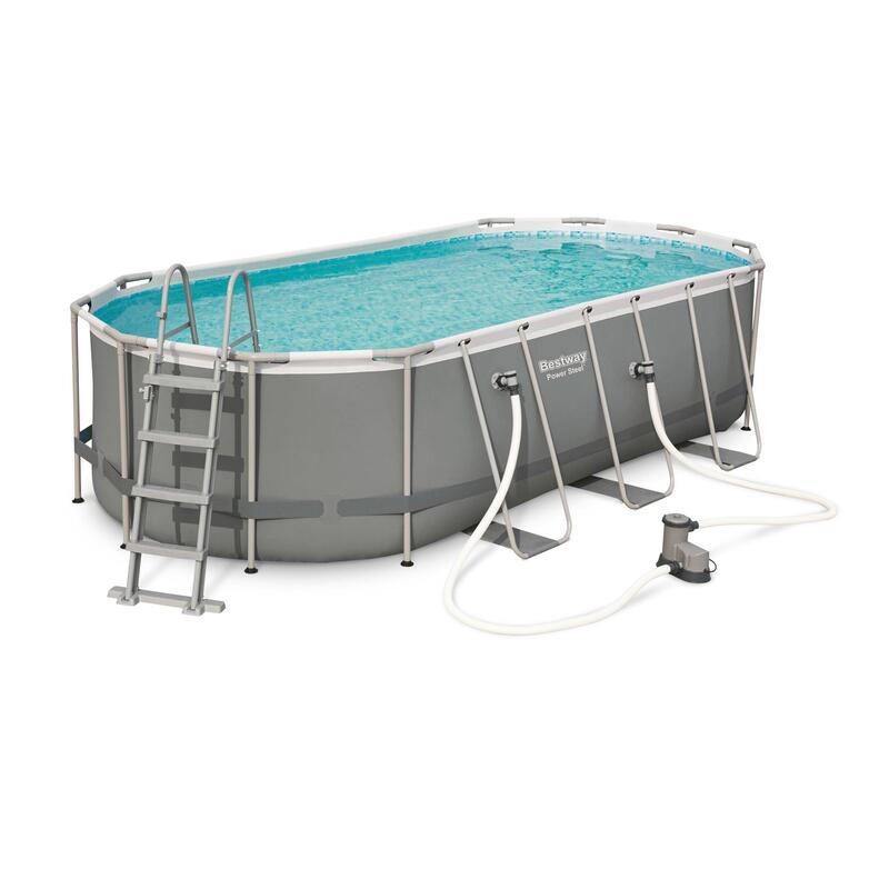 Kit piscine complet BESTWAY – Spinelle grise – piscine ovale tubulaire 3x2  m. pompe de filtration et kit de réparation