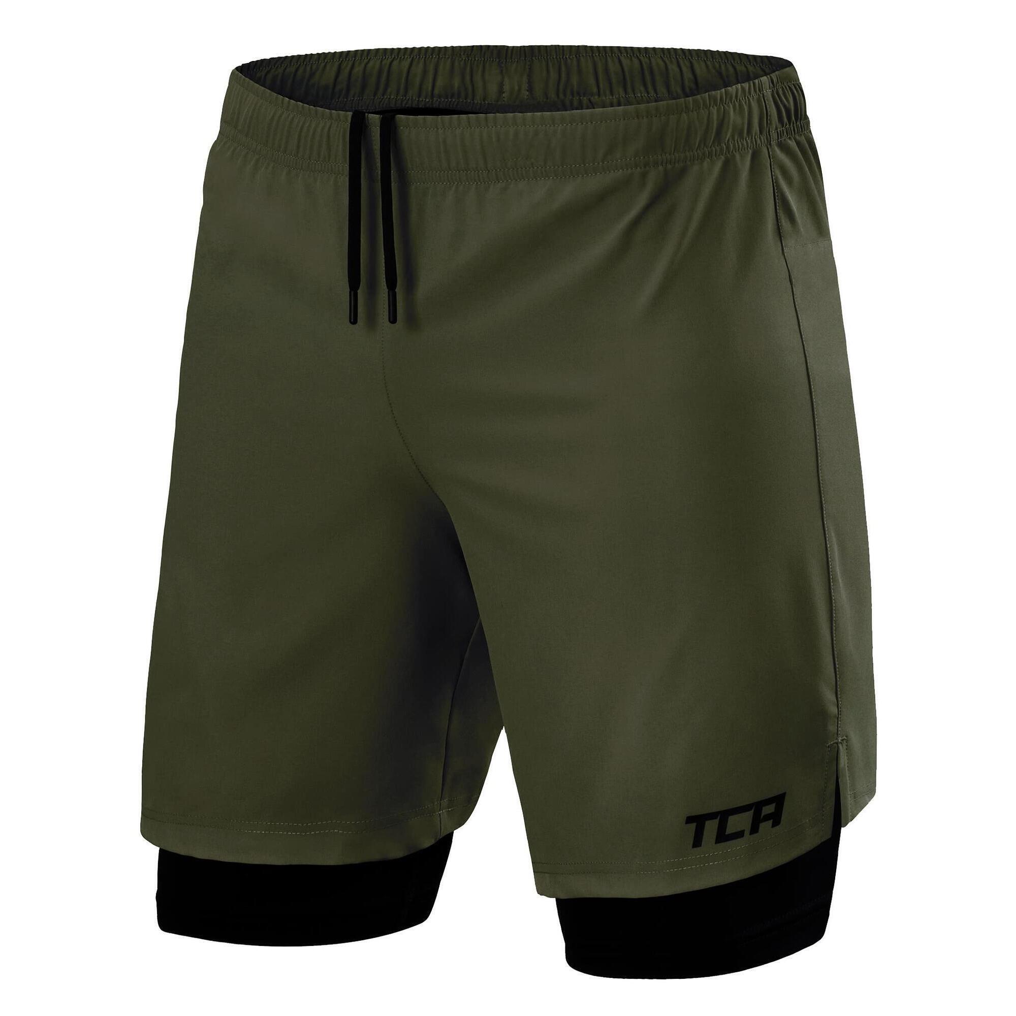 TCA Men's Ultra 2-in-1 Running Shorts with Key Pocket - Forest Night
