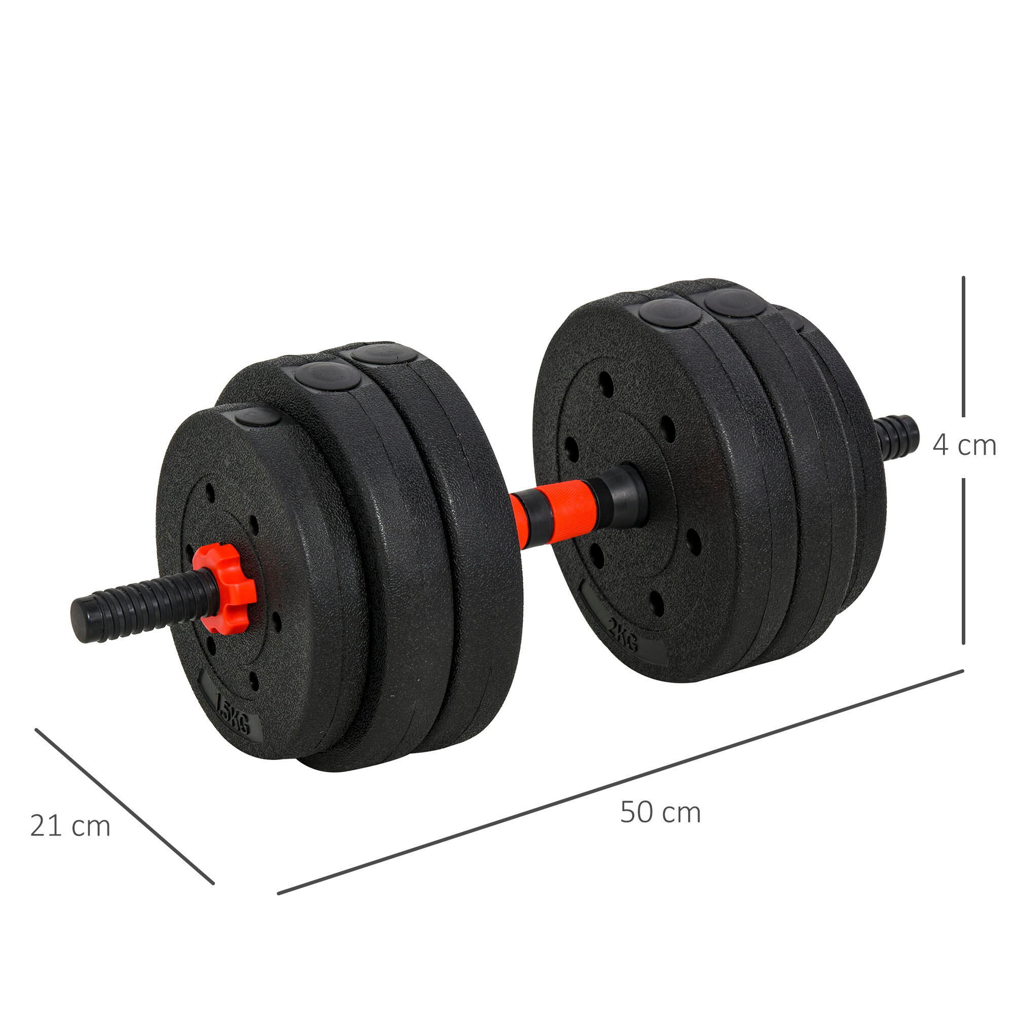 HOMCOM Set 2 Manubri Convertibili in Bilanciere, 25kg Totali con 12 Dischi Pesi 3/6
