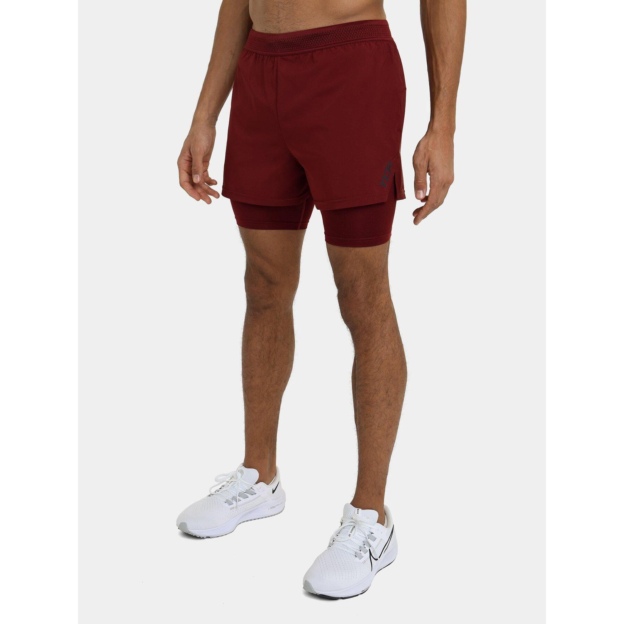 TCA Men's Lightweight 2-in-1 Running Shorts - Maroon