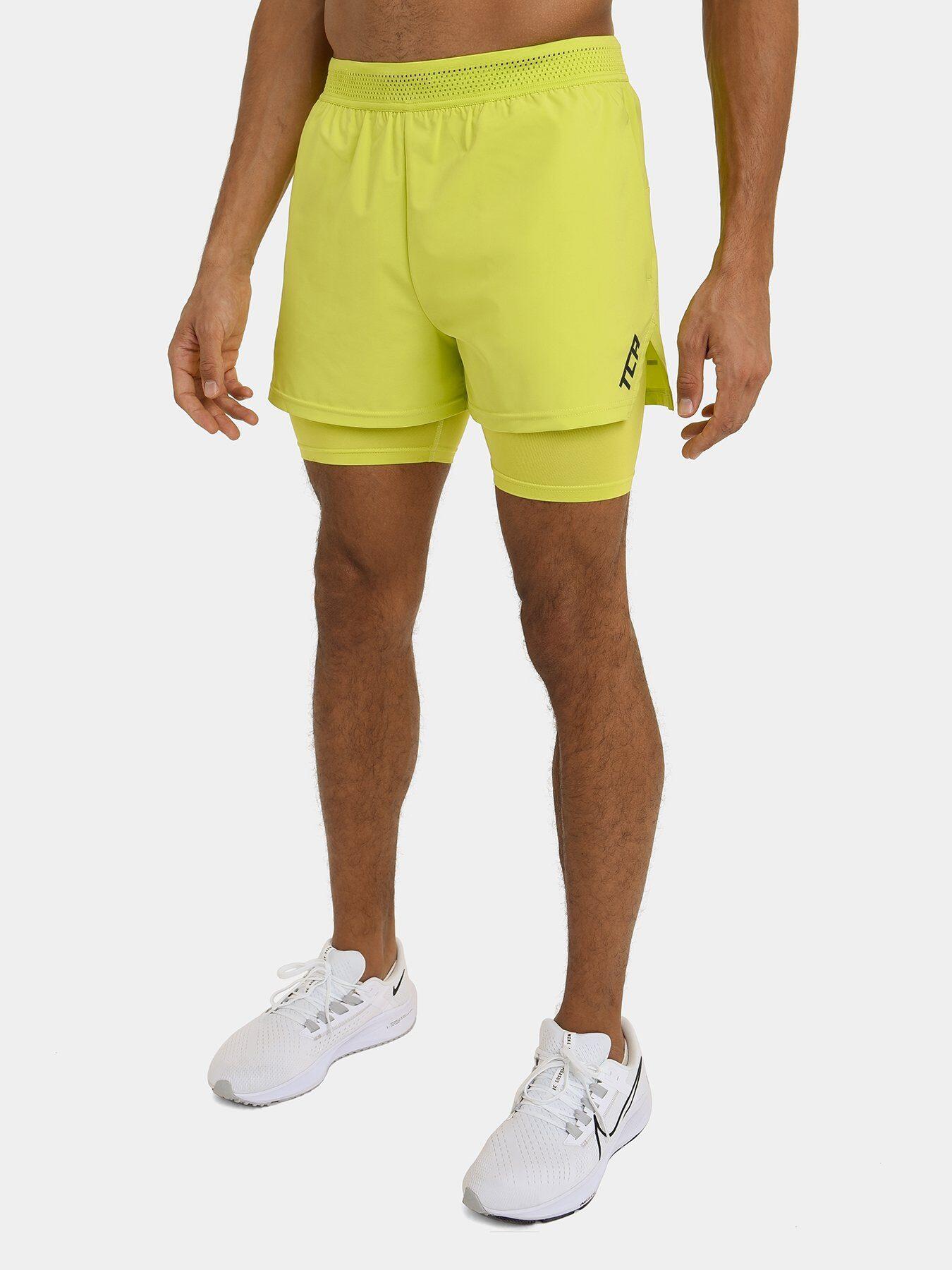 TCA Men's Lightweight 2-in-1 Running Shorts - Lime Punch
