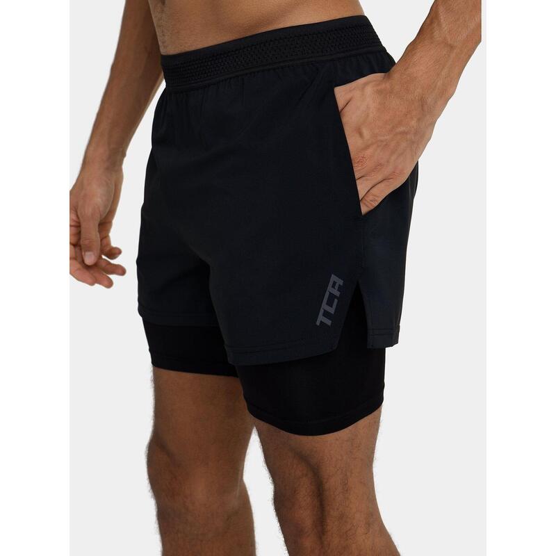 Short Léger Flyweight 2 en 1 avec Poches à Fermeture Éclair pour Hommes