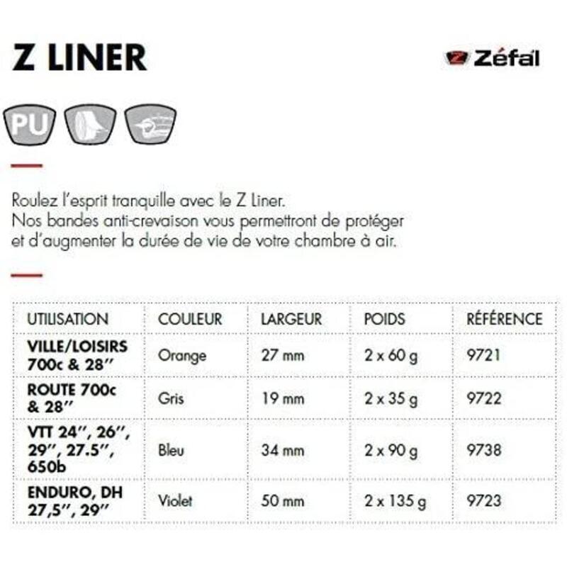 Bande anticrevaison Zefal z-liner pour enduro lila 50 mm
