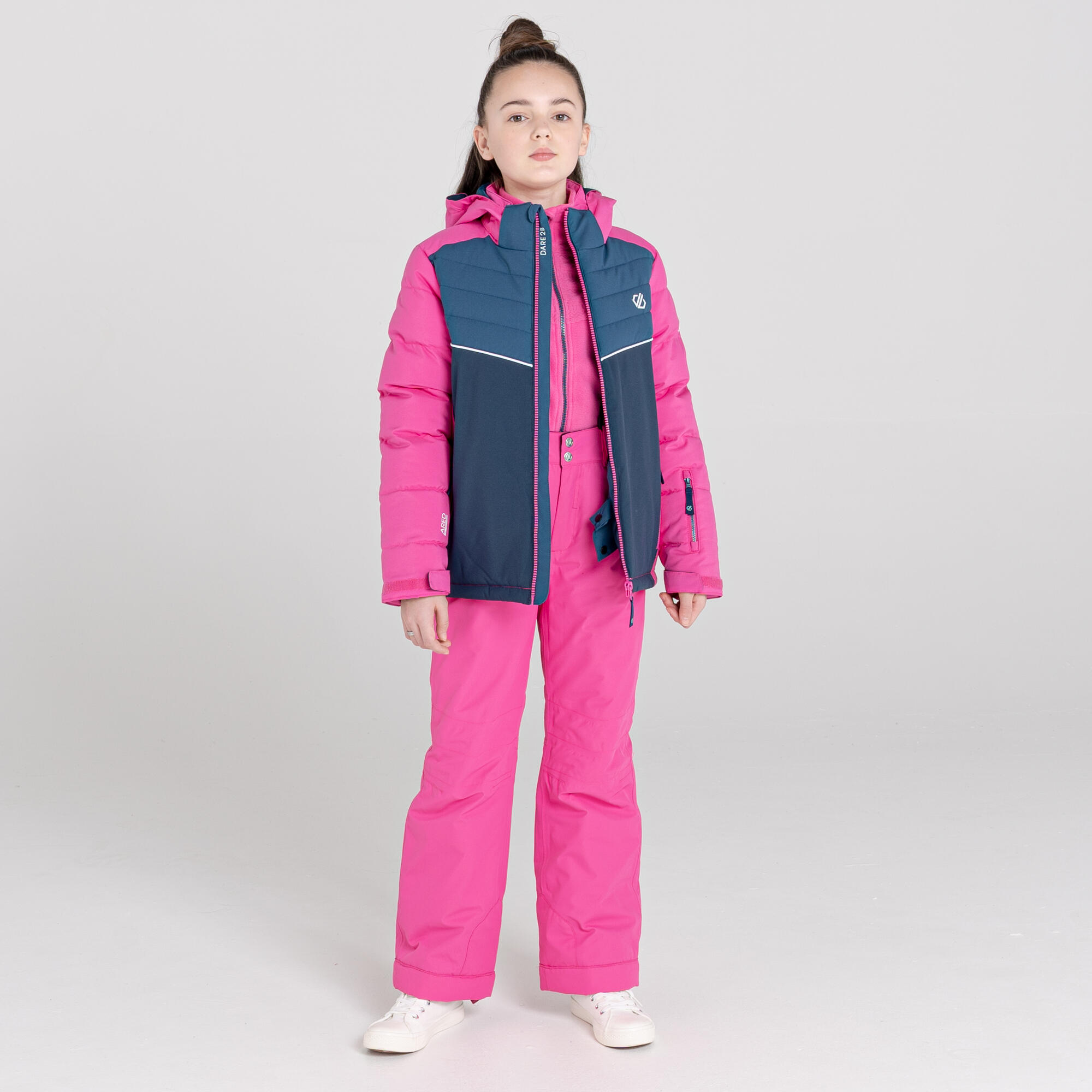 DARE 2B Cheerful Kids' Ski Waterproof Hooded Jacket - Bright Pink/Dark Blue