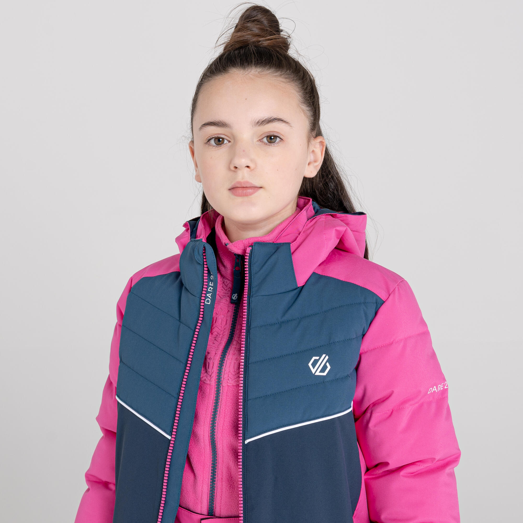 Cheerful Kids' Ski Waterproof Hooded Jacket - Bright Pink/Dark Blue 2/5