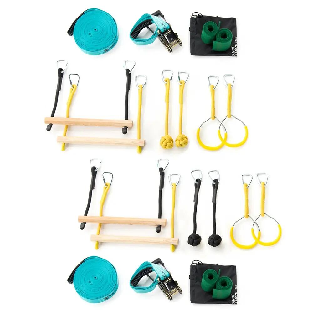 France Trampoline - Parcours Ninja + Slackline - Parcours D'Obstacles 2 Slacklines 25m + 7 Obstacles - Slackline - Bleu - Taille Unique - Decathlon