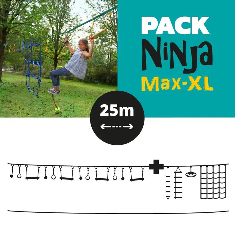 Pack Ninja XL - Parcours d'obstacles 2 Slacklines 25m + 16 Obstacles Suspendus