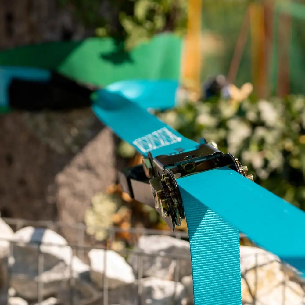 Slackline 15m Kit Apprentissage: 2 Slacklines +Cliquets, Sangle, Protection, Sac 5/6