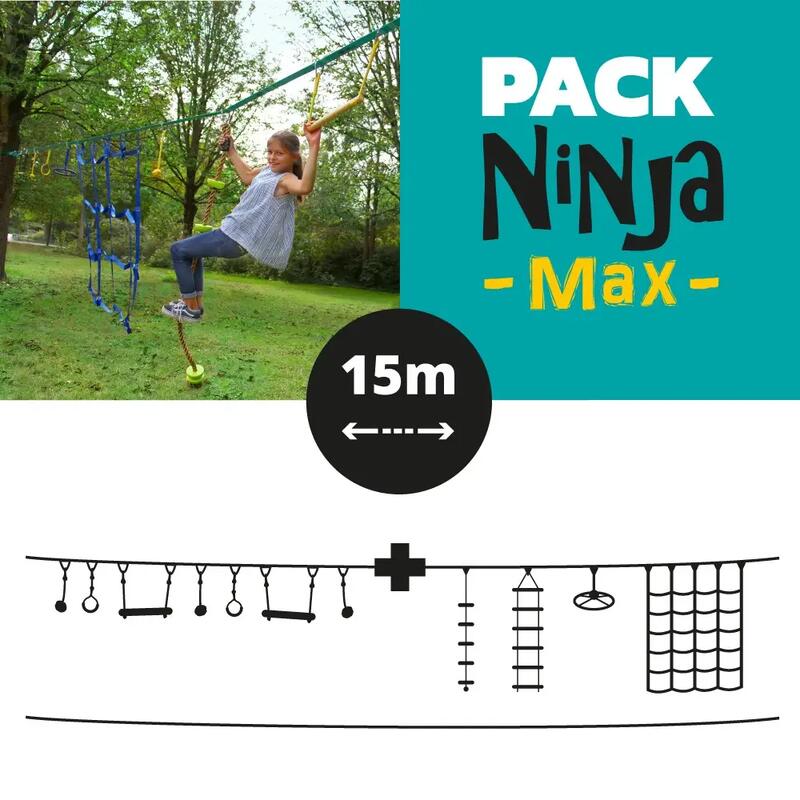 Pack Ninja Max - Parcours d'obstacles 2 Slacklines 15m + 14 Obstacles à franchir