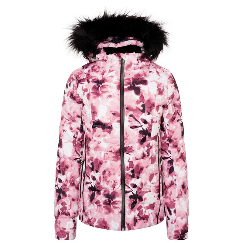 Glamorize II Dames Skiën Waterdichte Jas - Wit / roze print