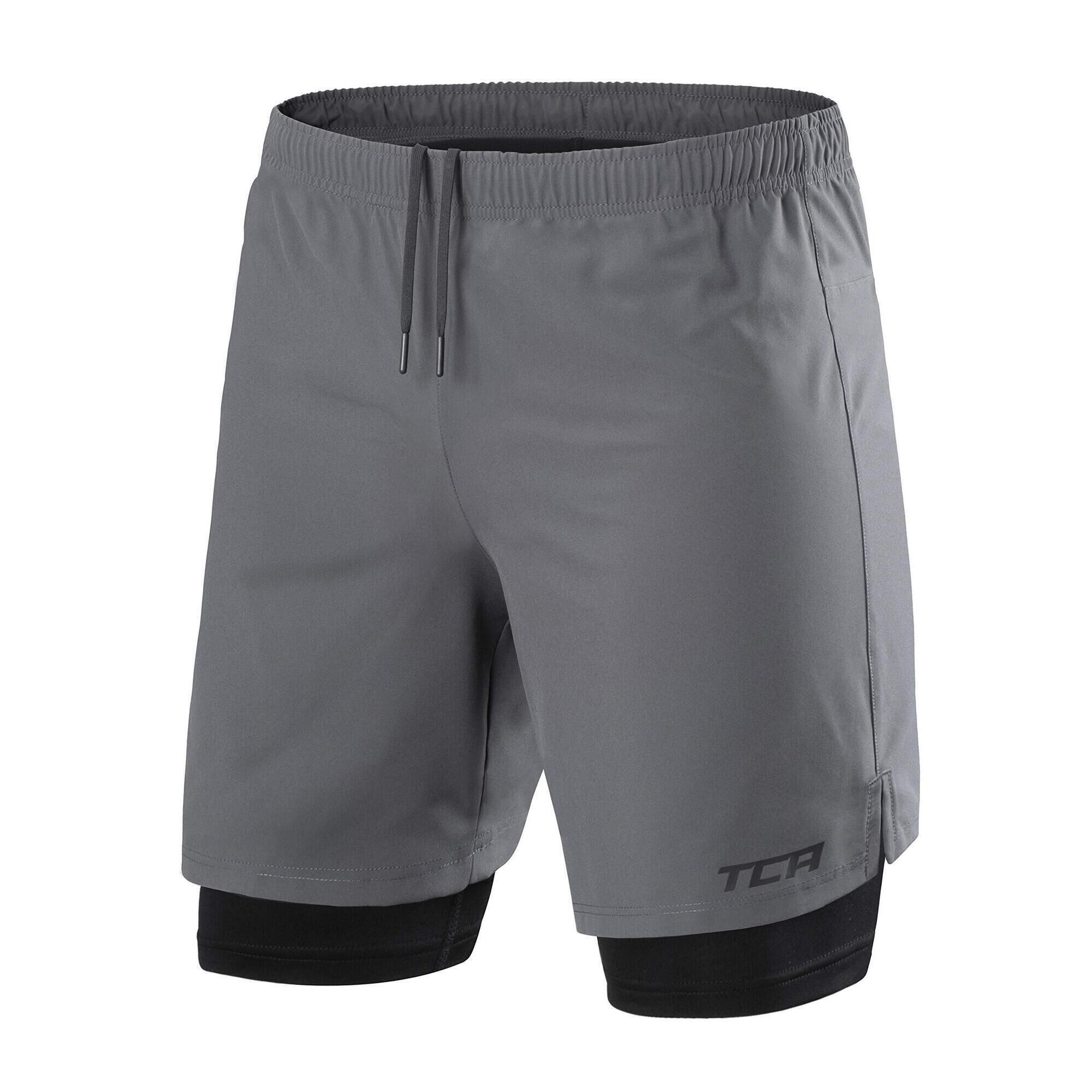 TCA Men's Ultra 2-in-1 Running Shorts with Key Pocket - Asphalt
