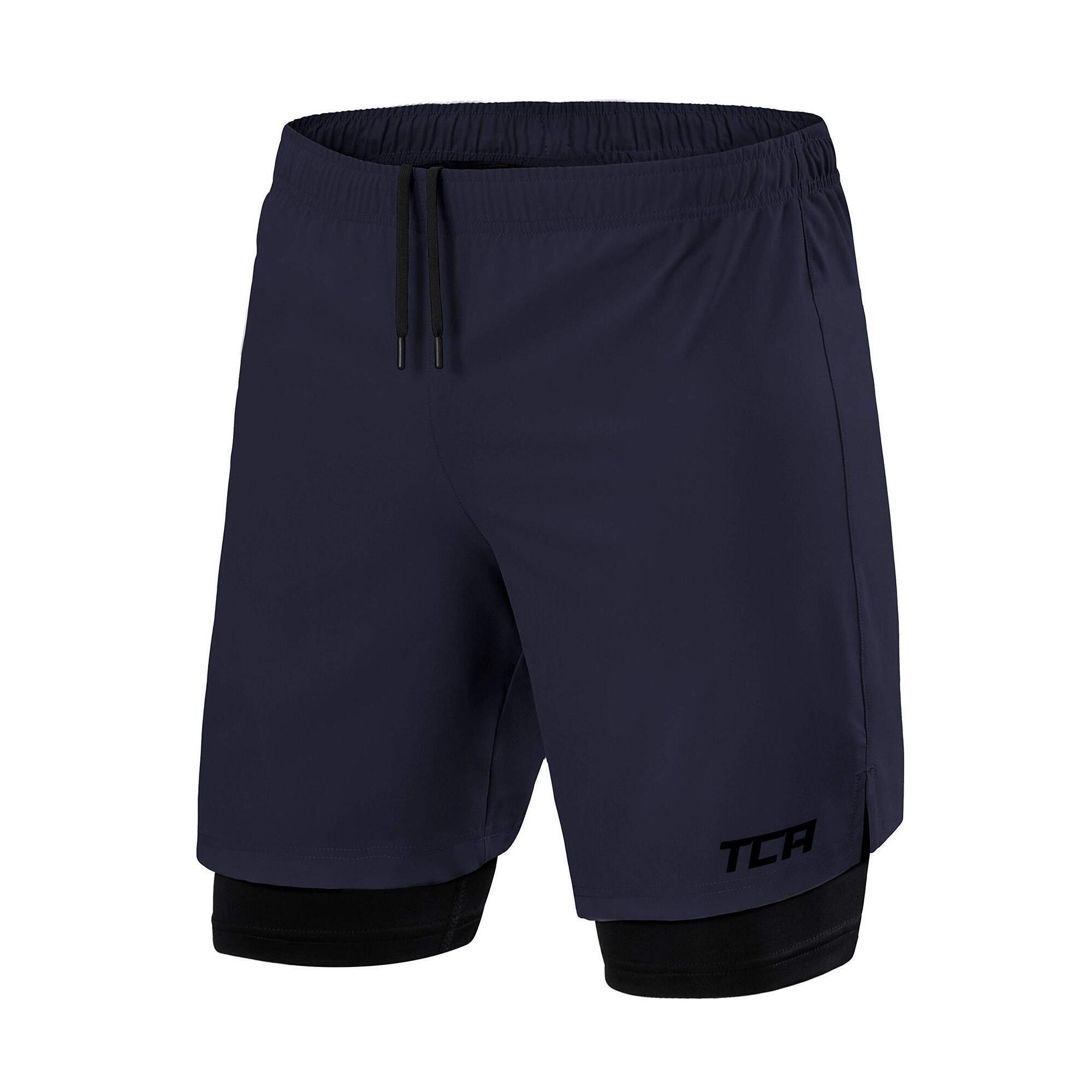 TCA Men's Ultra 2-in-1 Running Shorts with Key Pocket - Navy / Black