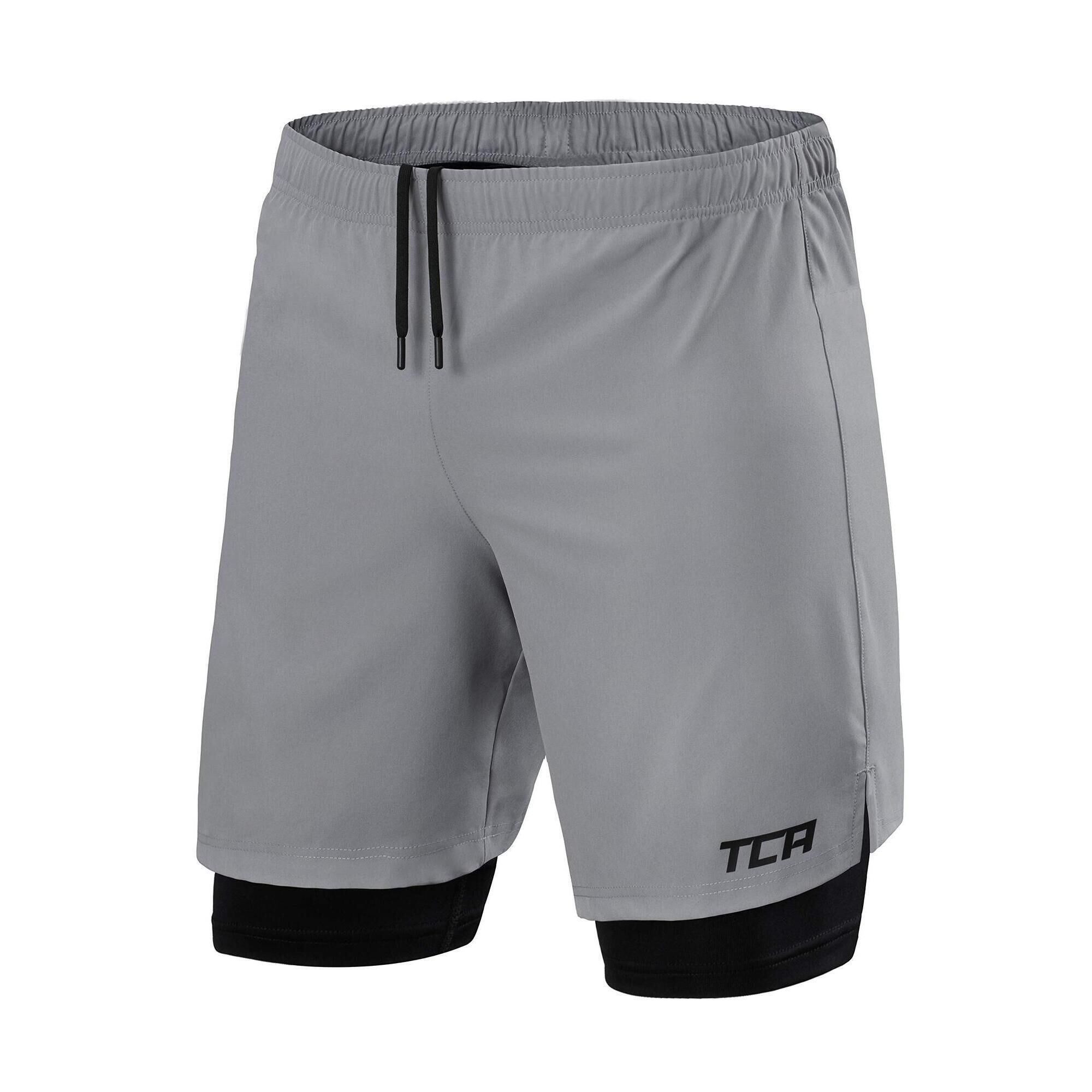 TCA Men's Ultra 2-in-1 Running Shorts with Key Pocket - Cool Grey