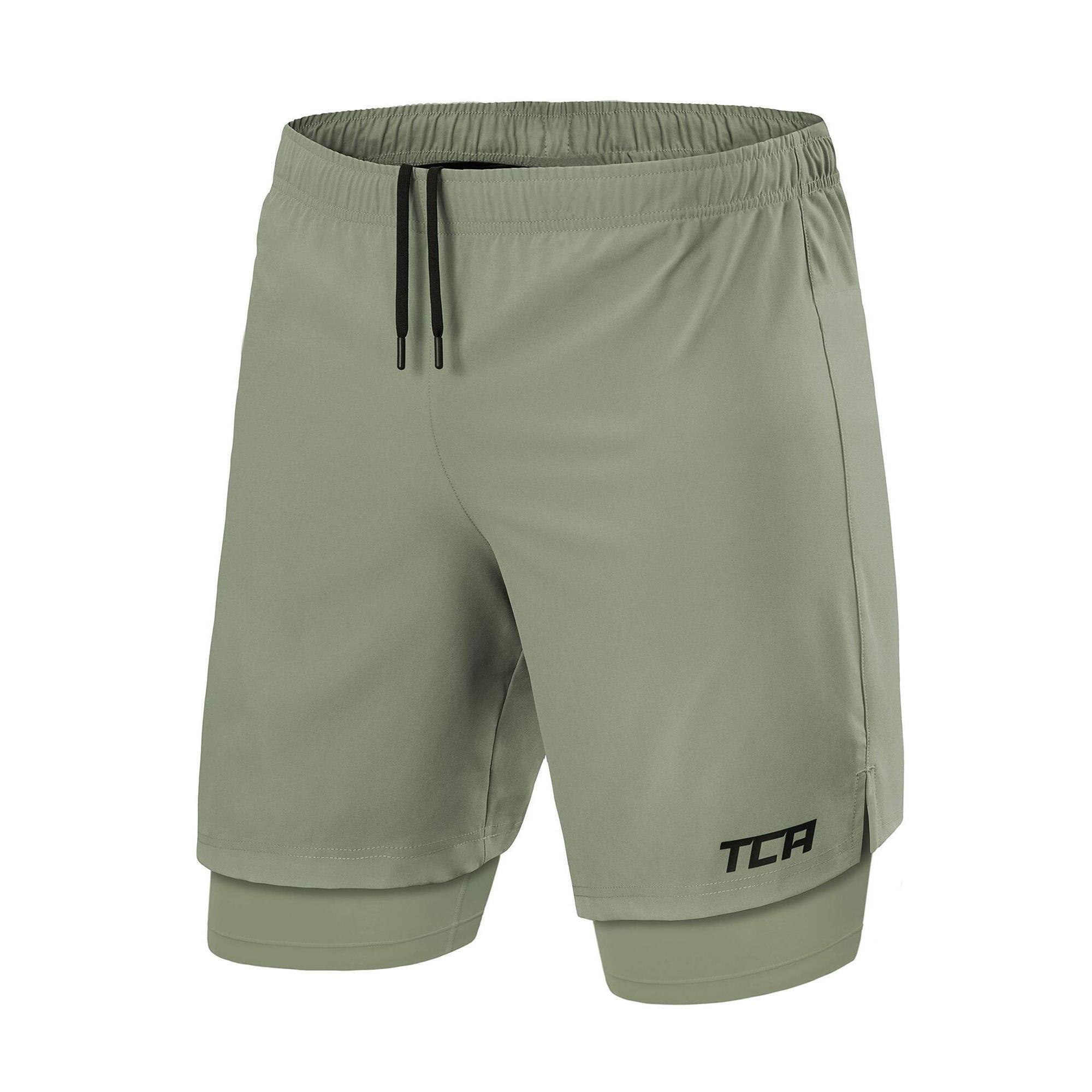 TCA Men's Ultra 2-in-1 Running Shorts with Key Pocket - Army / Army