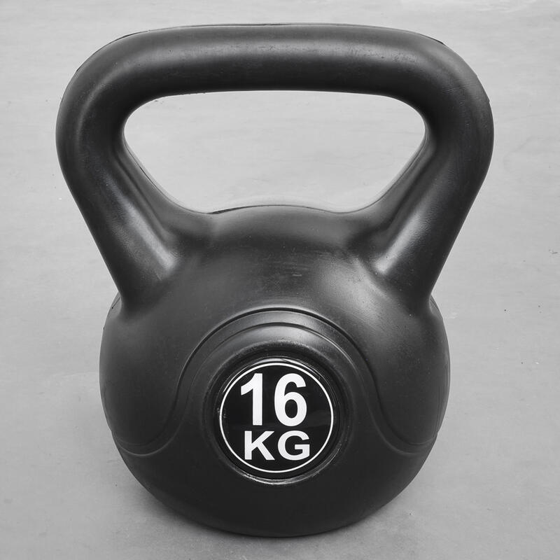 Kettlebell 16 kg - Kunststof - voor binnen en buiten - Zwart