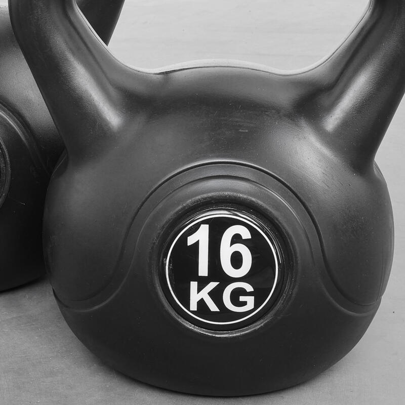 Kettlebell 16 kg - Kunststof - voor binnen en buiten - Zwart