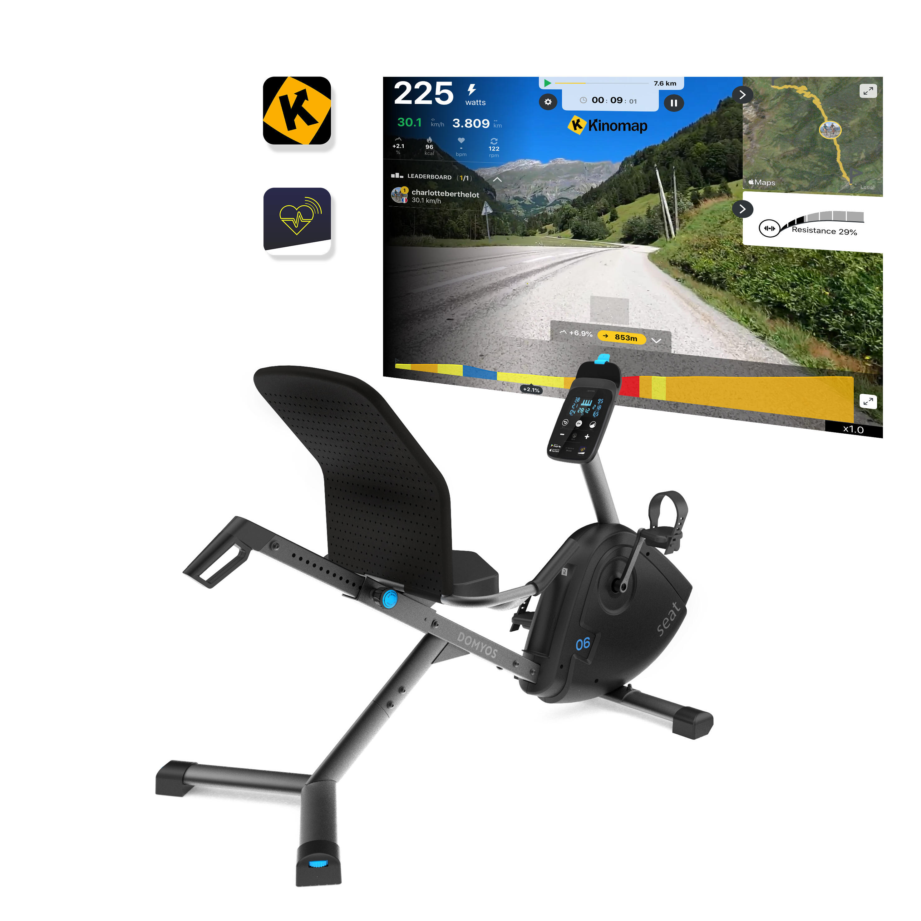 Tweedehands Half liggende hometrainer Domyos EB Seat connected 2/5