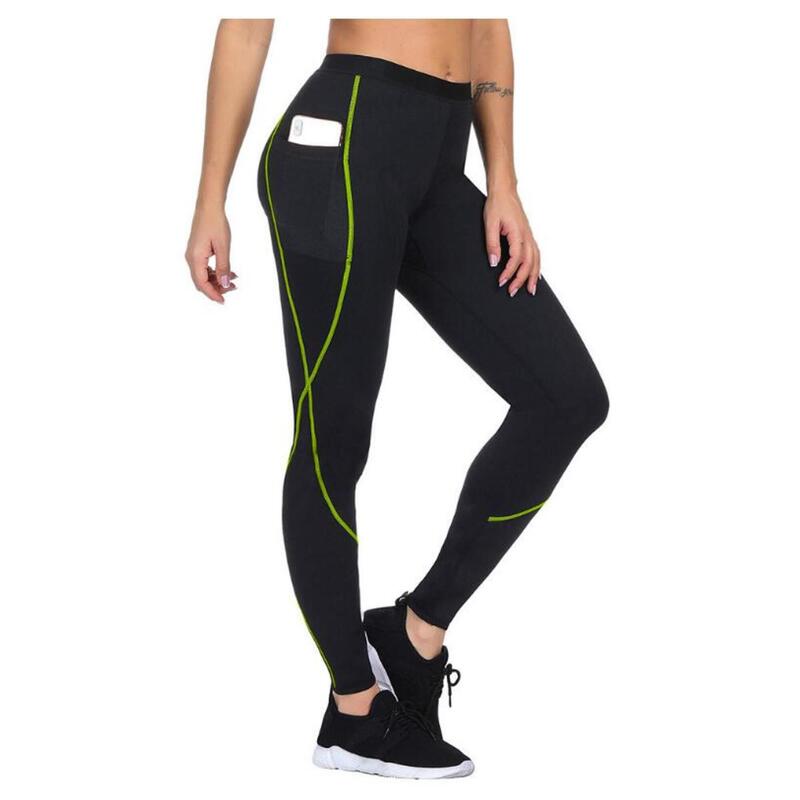 Pantaloni Fitness lungi pentru slabit, femei, Negru Verde, Neopren