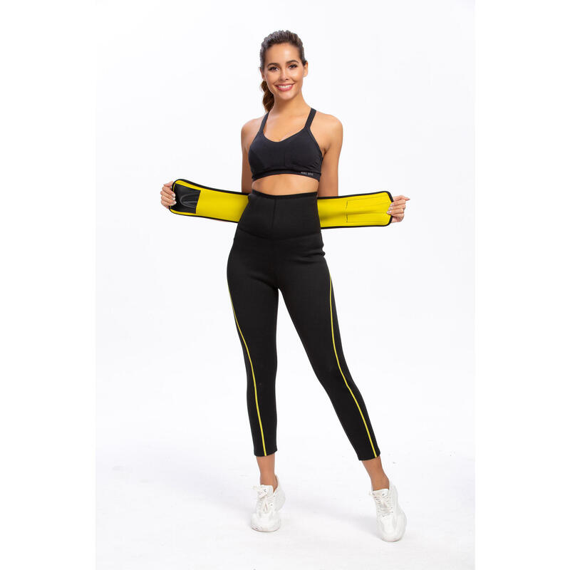 Pantaloni Fitness cu centura incorporata pentru slabit femei, Negru, Neopren