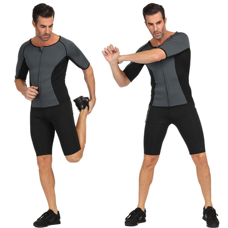 Costum Fitness pentru slabit barbati,  Negru Gri, Neopren