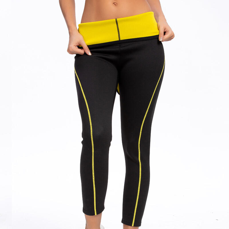 Pantaloni Fitness cu centura incorporata pentru slabit femei,  Negru, Neopren