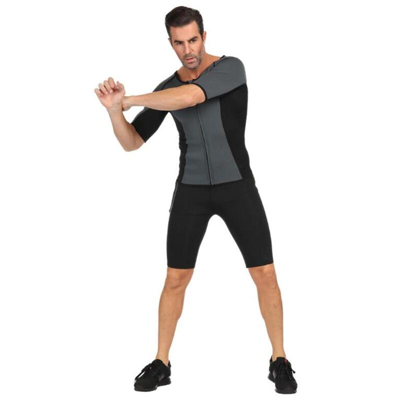 Costum Fitness pentru slabit barbati, Negru Gri, Neopren
