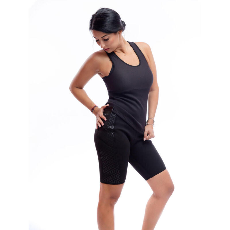 Pantaloni Fitness scurti pentru slabit femei, All Black, Neopren