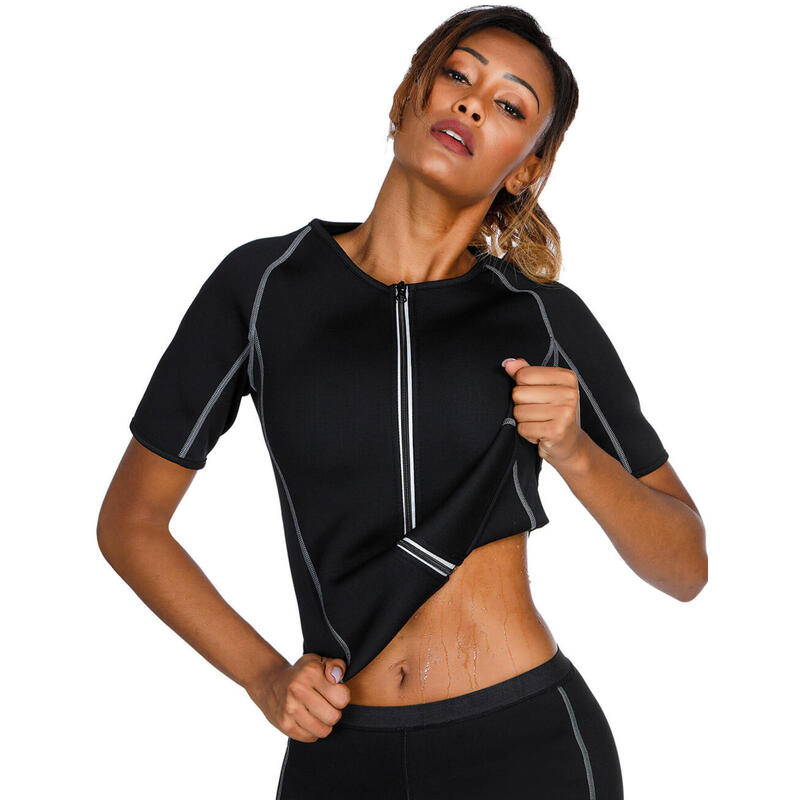Tricou Fitness pentru slabit femei, Negru, Neopren