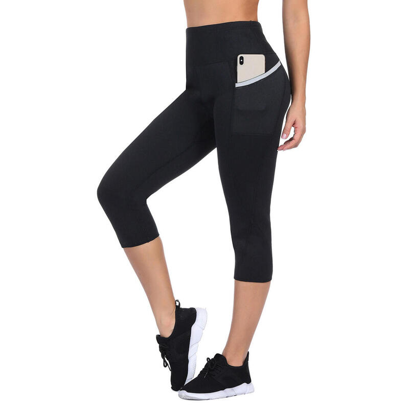 Pantaloni Fitness 3/4 pentru slabit femei, SlimBody, Negru, Neopren