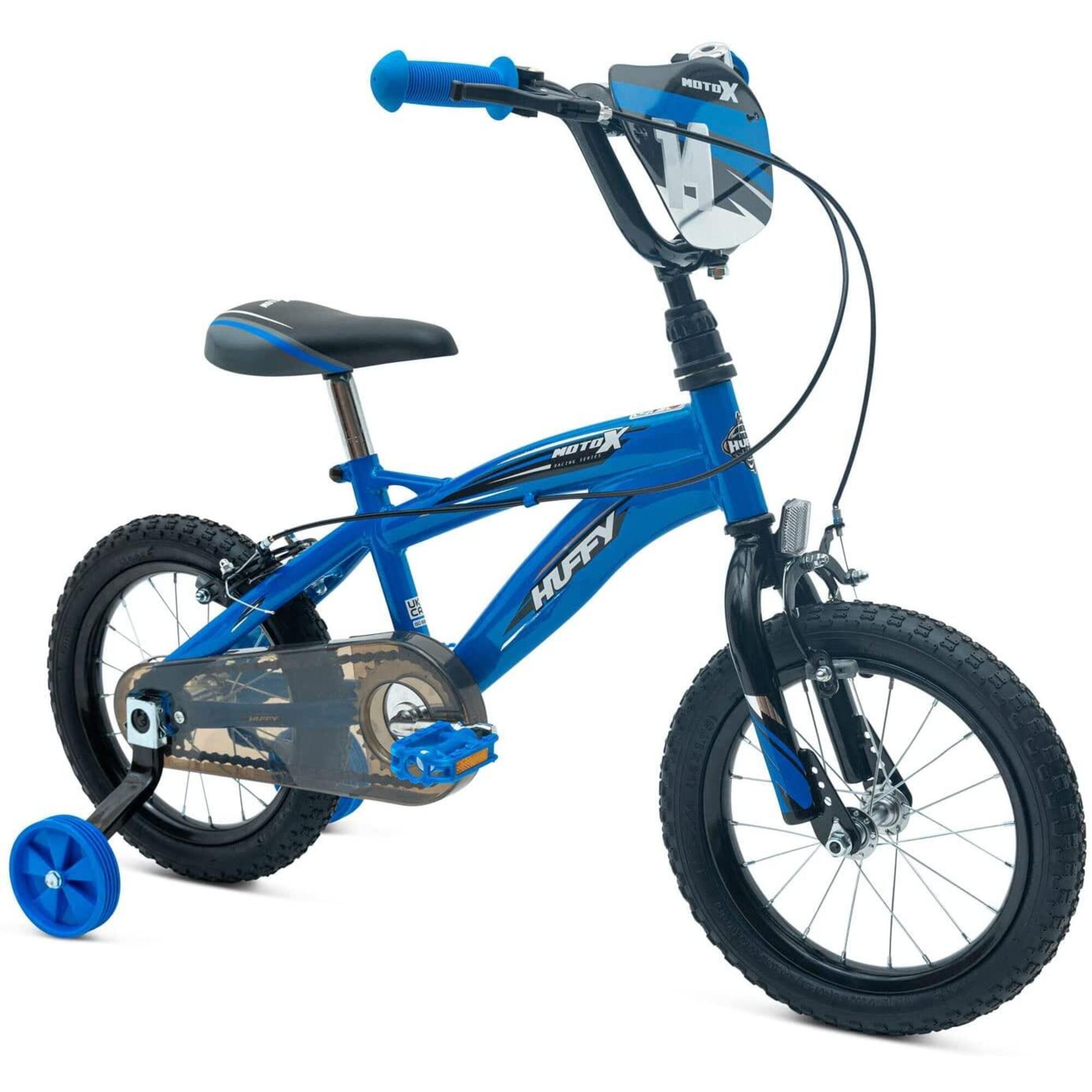 Huffy Moto X 14 Inch Boys Bike Blue Black 4-6 Year Old BMX + Stabilisers 1/7
