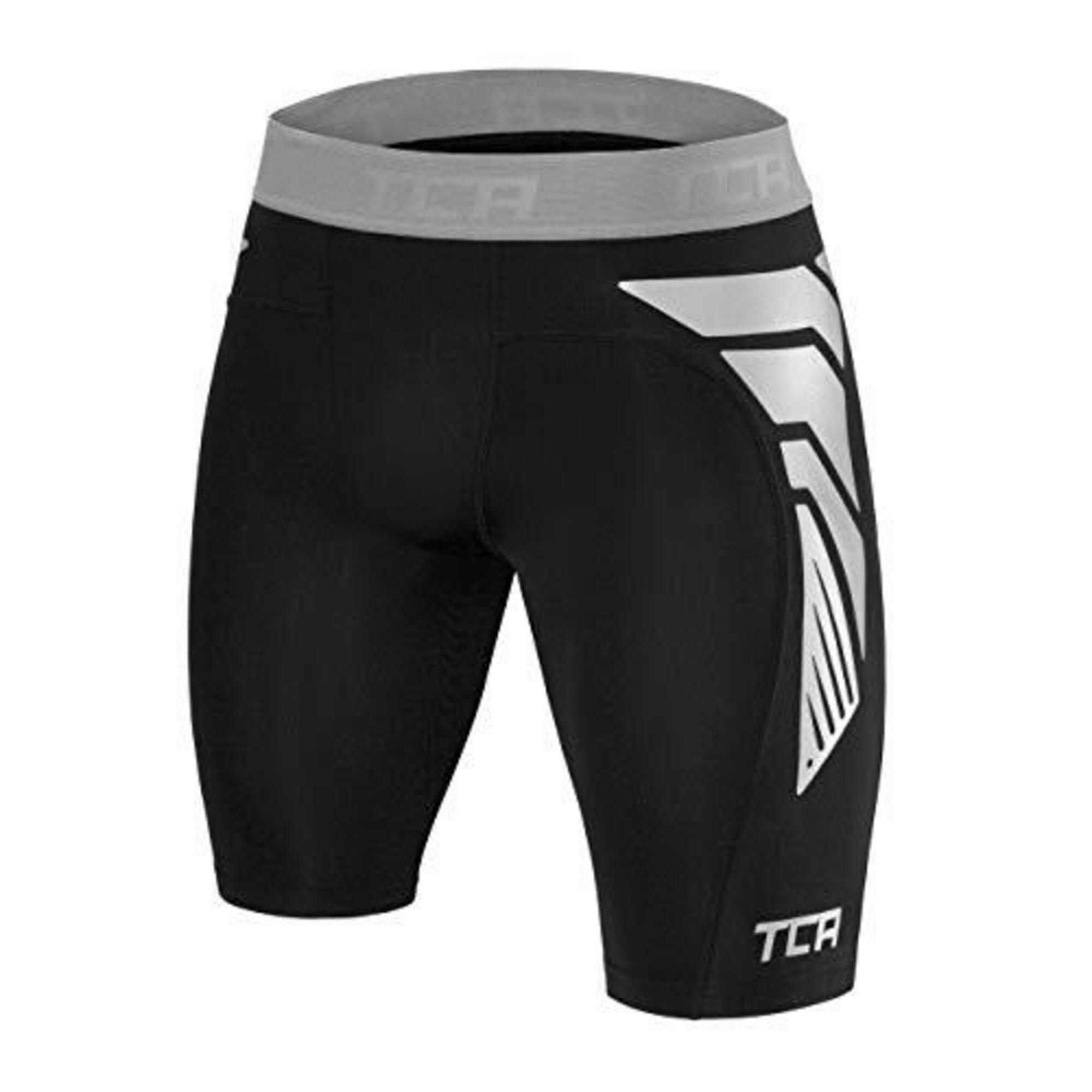 TCA Men's CarbonForce Quick Dry Base Layer Compression Shorts - Black Stealth/Grey