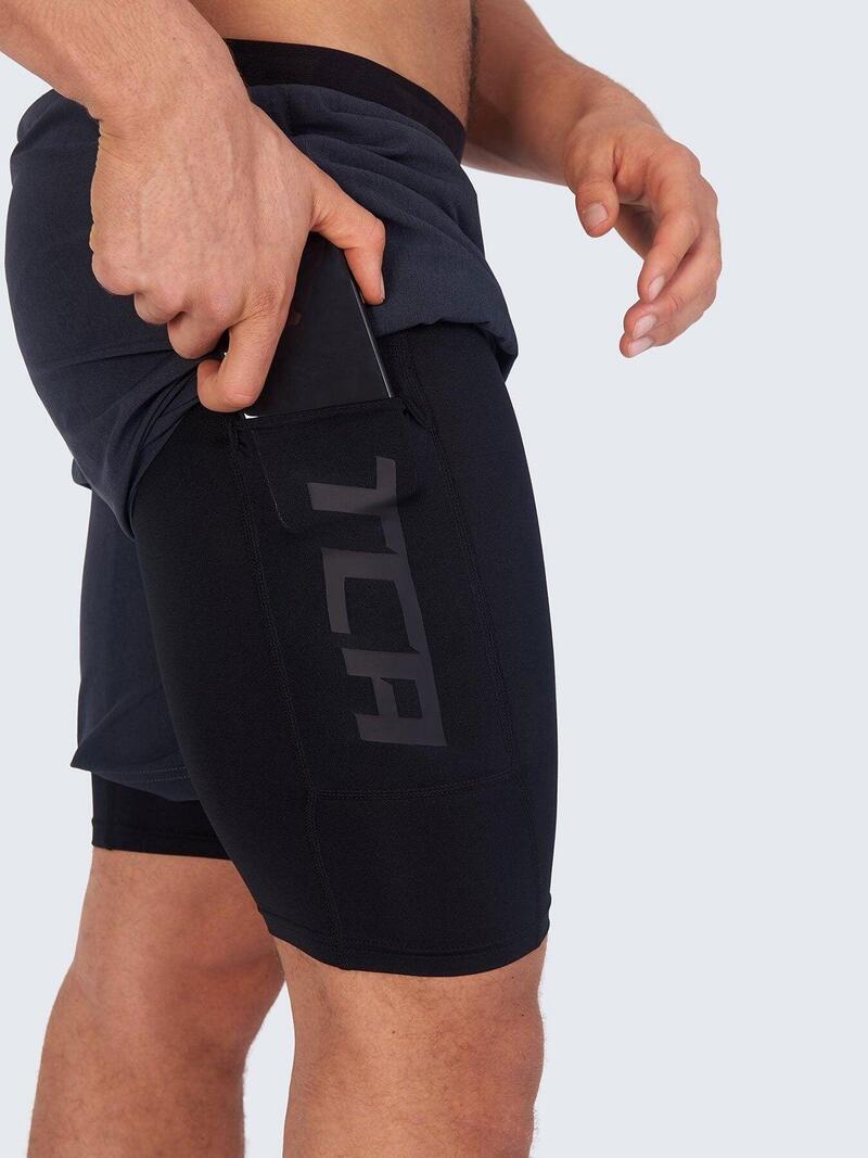 Heren Utility-2-in-1 hardloopshorts met ritssluiting zakken