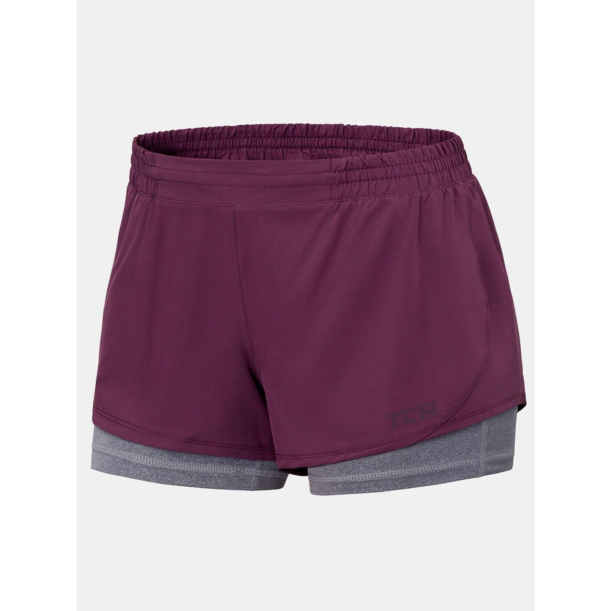 TCA Women’s Perform 2-in-1 Shorts with Zip Pocket - Prune/Mid Grey